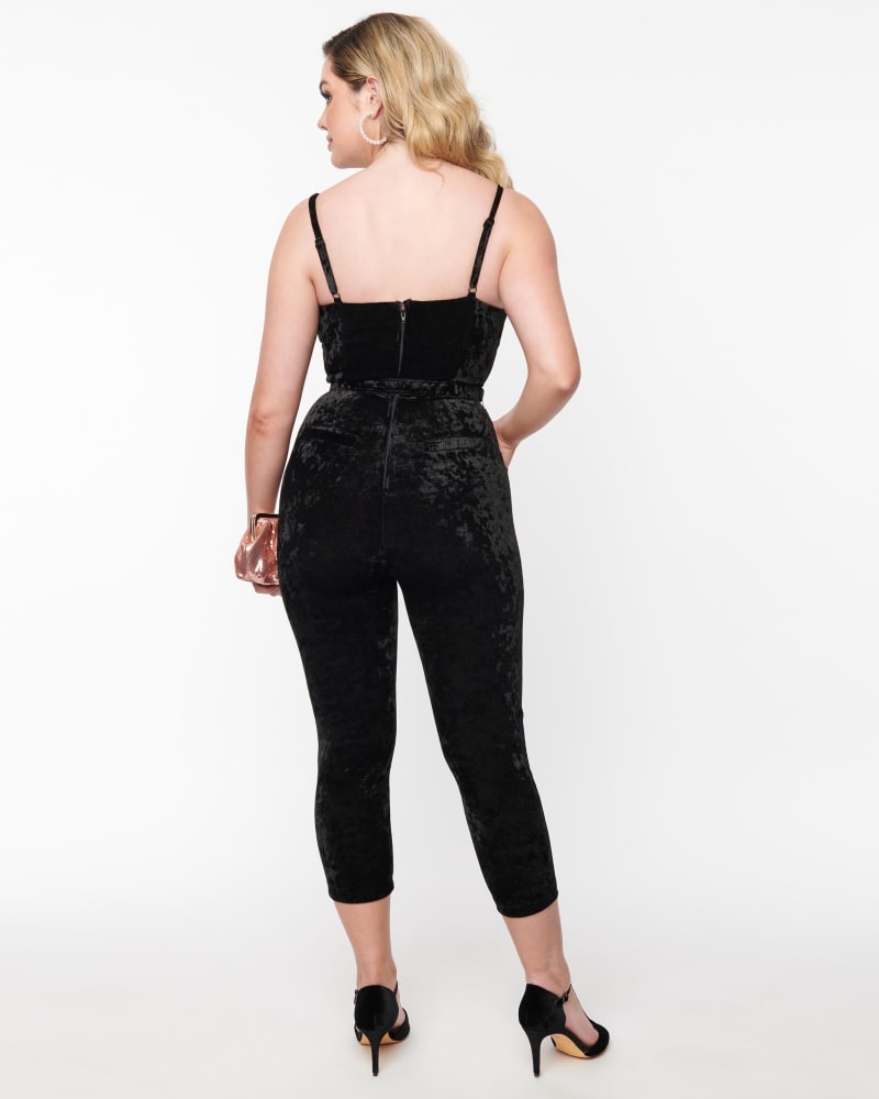 Unique Vintage Black Velvet Cropped Jumpsuit Black